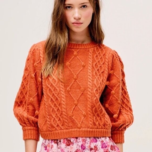 For Love & Lemons Florentina Sweater Ginger Cable Knit Size S NWT Cozy Fall - Picture 2 of 10